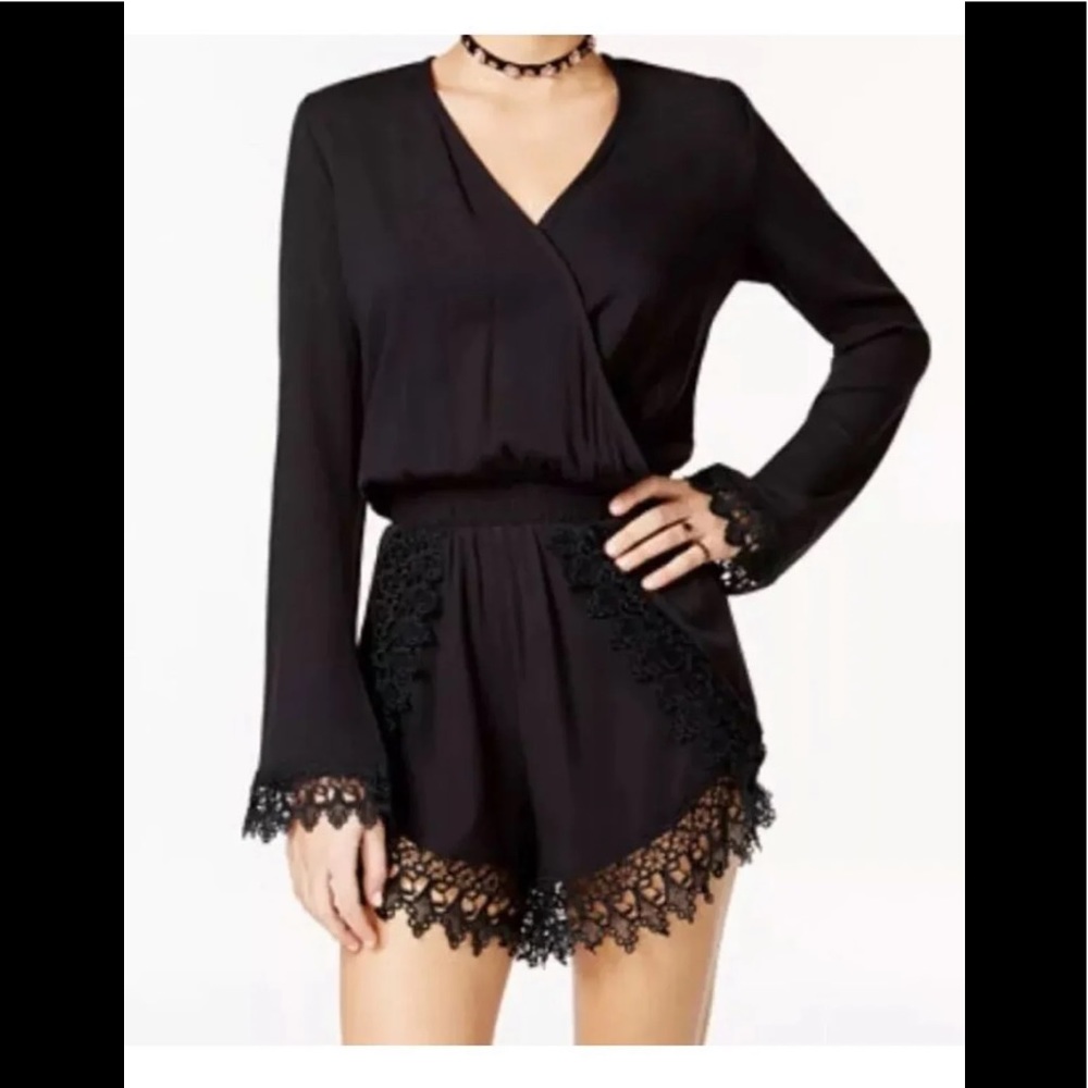 One hart embroidered trim romper black S